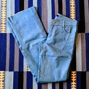 Theory Annalise Leather Flare Pants in Baby Blue